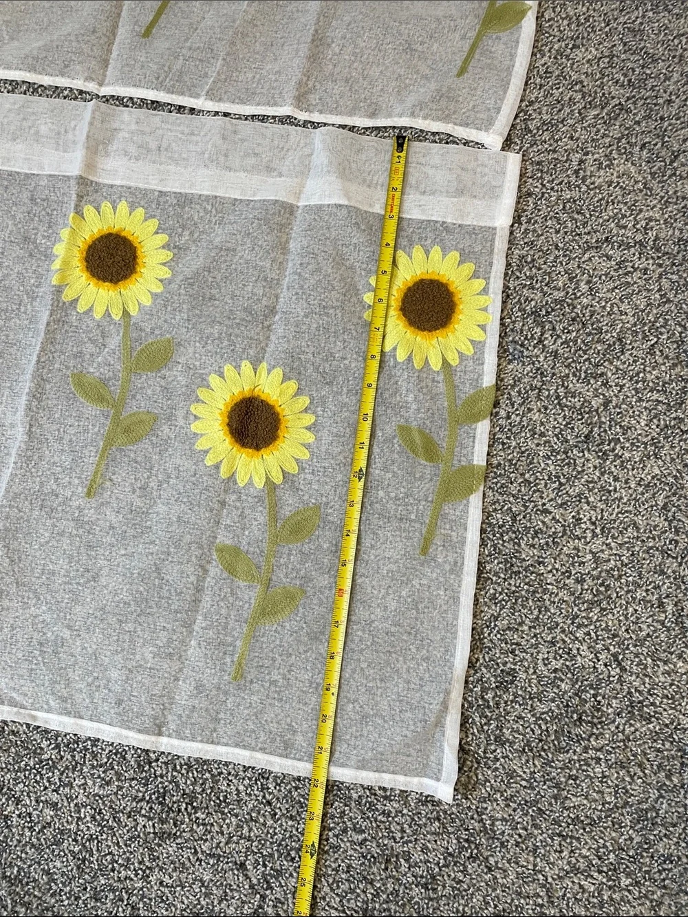Sunflower Embroidered Sheer Curtain Panels Bright Yellow Floral Vintage-Inspired
